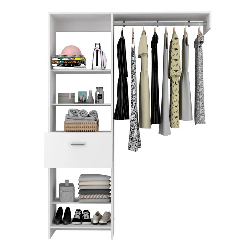 Clóset Delhi 150, Blanco Duqueza, con Tres Entrepaños y un Tubo para Colgar Ropa ZF