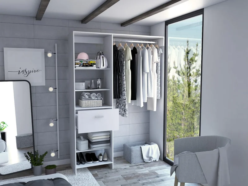 Clóset Delhi 150, Blanco Duqueza, con Tres Entrepaños y un Tubo para Colgar Ropa ZF