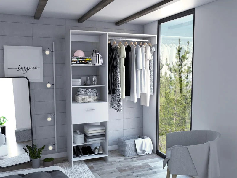 Clóset Delhi 150, Blanco Duqueza, con Tres Entrepaños y un Tubo para Colgar Ropa ZF