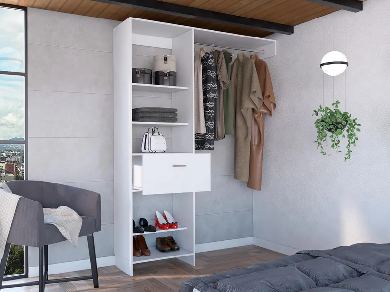 Clóset Delhi 150, Blanco Duqueza, con Tres Entrepaños y un Tubo para Colgar Ropa ZF