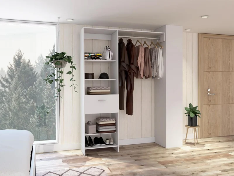 Clóset Delhi 150, Blanco Duqueza, con Tres Entrepaños y un Tubo para Colgar Ropa ZF