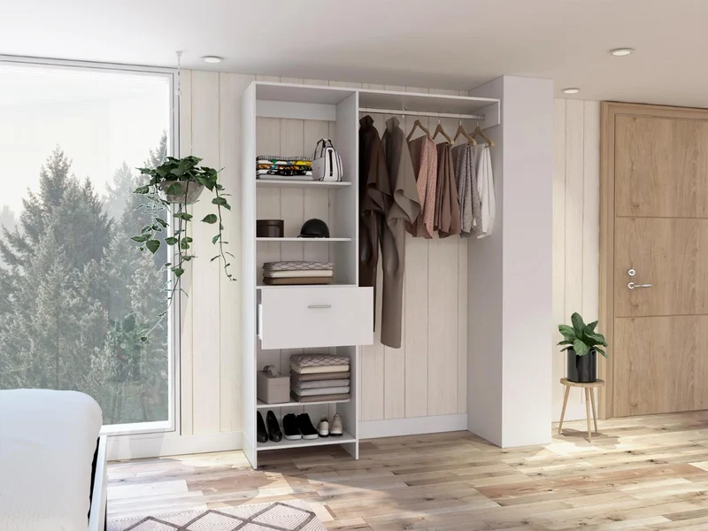 Clóset Delhi 150, Blanco Duqueza, con Tres Entrepaños y un Tubo para Colgar Ropa ZF