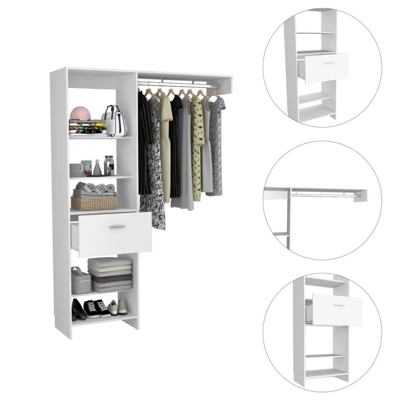 Clóset Delhi 150, Blanco Duqueza, con Tres Entrepaños y un Tubo para Colgar Ropa ZF