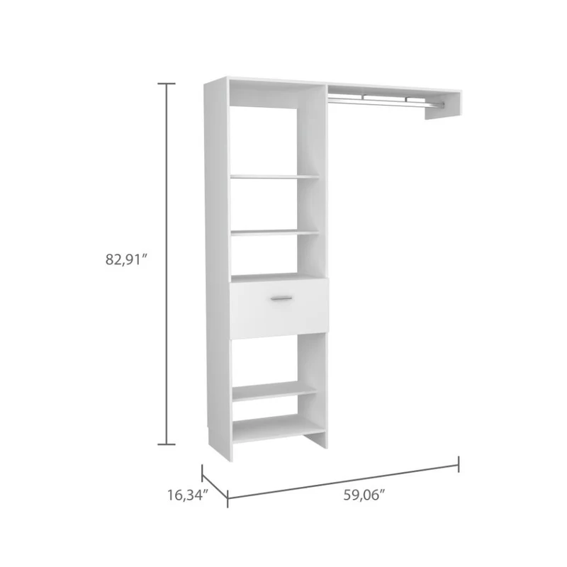 Clóset Delhi 150, Blanco Duqueza, con Tres Entrepaños y un Tubo para Colgar Ropa ZF
