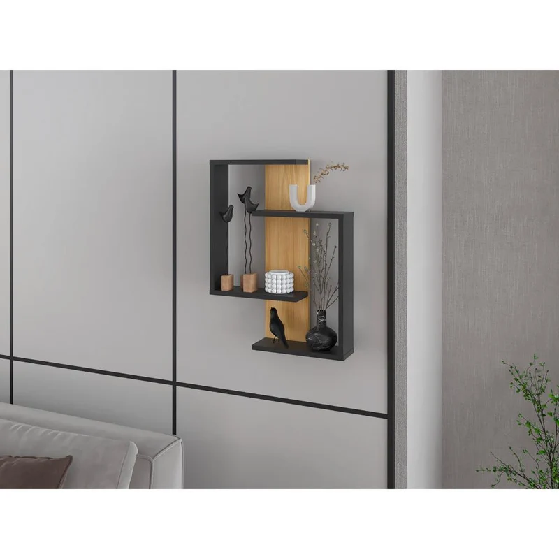 Repisa Space, Fresno Europeo y Wengue, con espacio para ubicar elementos decorativos