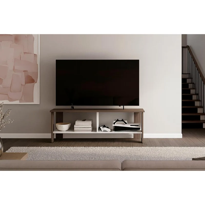 Mesa para TV Navi, Avellana y Blanco Duqueza, para Televisor hasta 55 Pulgadas