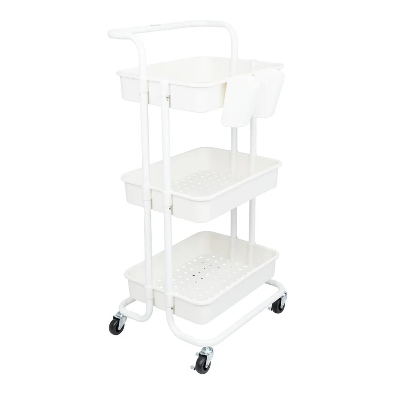 Mueble Auxiliar Multiusos Rolling, Blanco, con Tres Niveles y Rodachines para su Fácil Desplazamiento