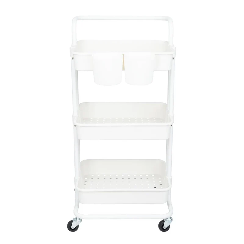 Mueble Auxiliar Multiusos Rolling, Blanco, con Tres Niveles y Rodachines para su Fácil Desplazamiento