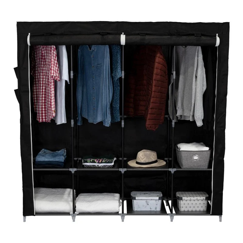 Clóset Portátil Garment, Negro, Variedad de Entrepaños en Tela