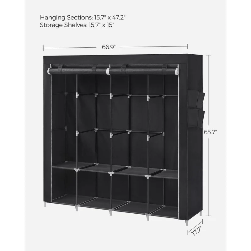 Clóset Portátil Garment, Negro, Variedad de Entrepaños en Tela