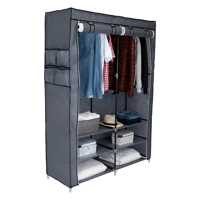 Clóset Portátil Jeanpool, Gris, Variedad de Entrepaños en Tela