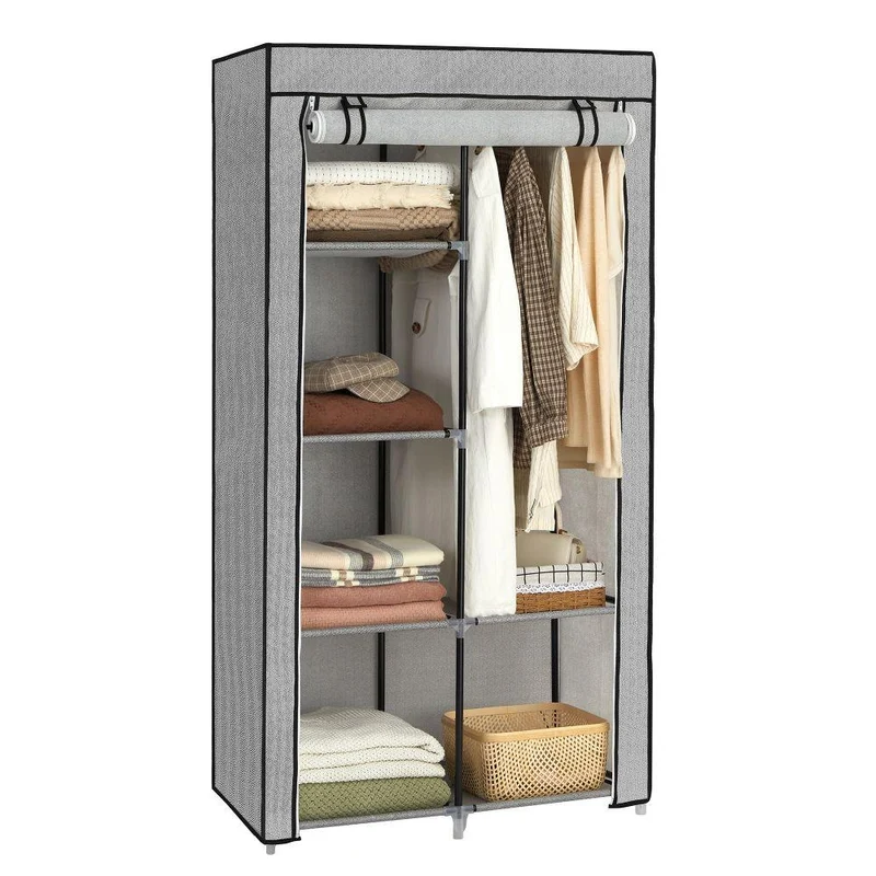 Clóset Portátil Jean, Gris, Variedad de Entrepaños en Tela