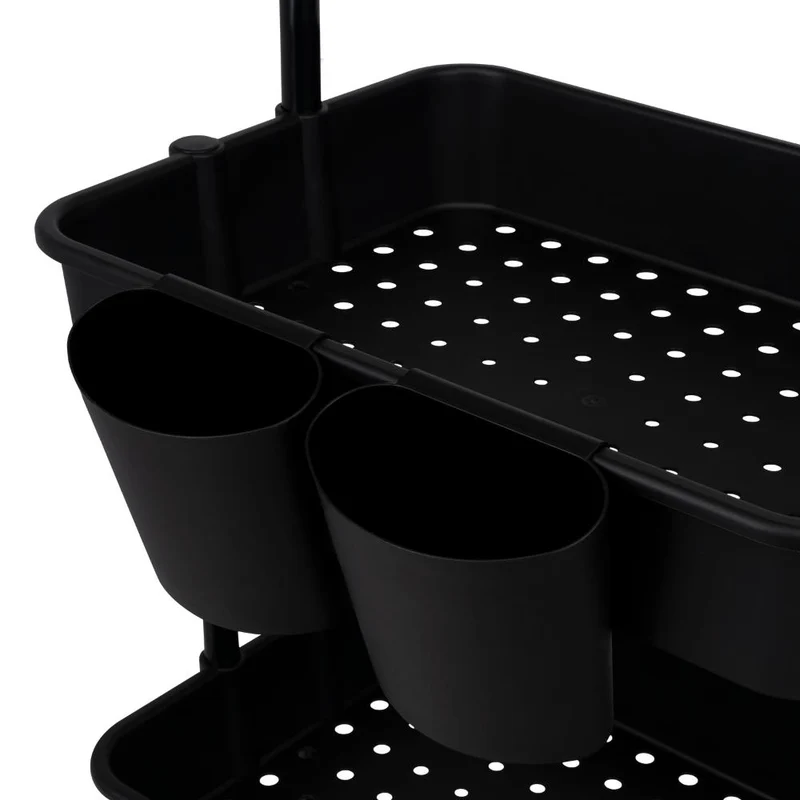Mueble Auxiliar Multiusos Rolling, Negro, con Tres Niveles y Rodachines para su Fácil Desplazamiento