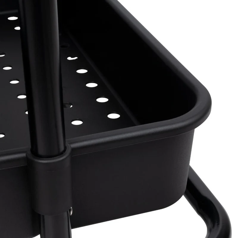 Mueble Auxiliar Multiusos Rolling, Negro, con Tres Niveles y Rodachines para su Fácil Desplazamiento