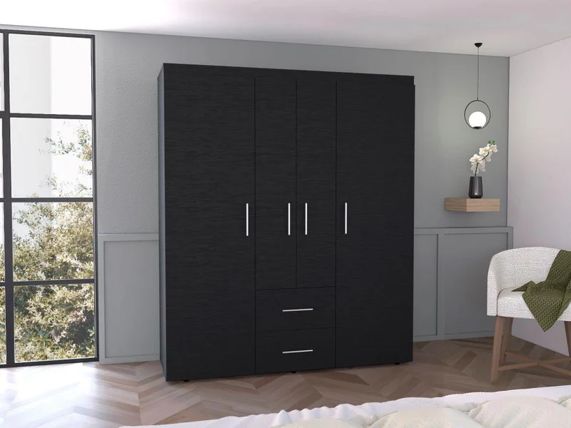 Clóset Bariloche Bombay Eco, Wengue, con Variedad de Entrepaños y Cuatro Puertas Abatibles