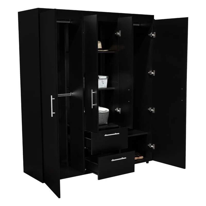 Clóset Bariloche Bombay Eco, Wengue, con Variedad de Entrepaños y Cuatro Puertas Abatibles
