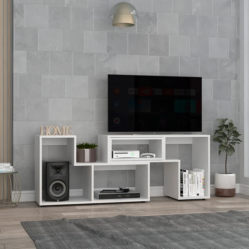Mesa para TV Ascher, Blanco Duqueza, con Espacio para Televisor de hasta 50 Pulgadas