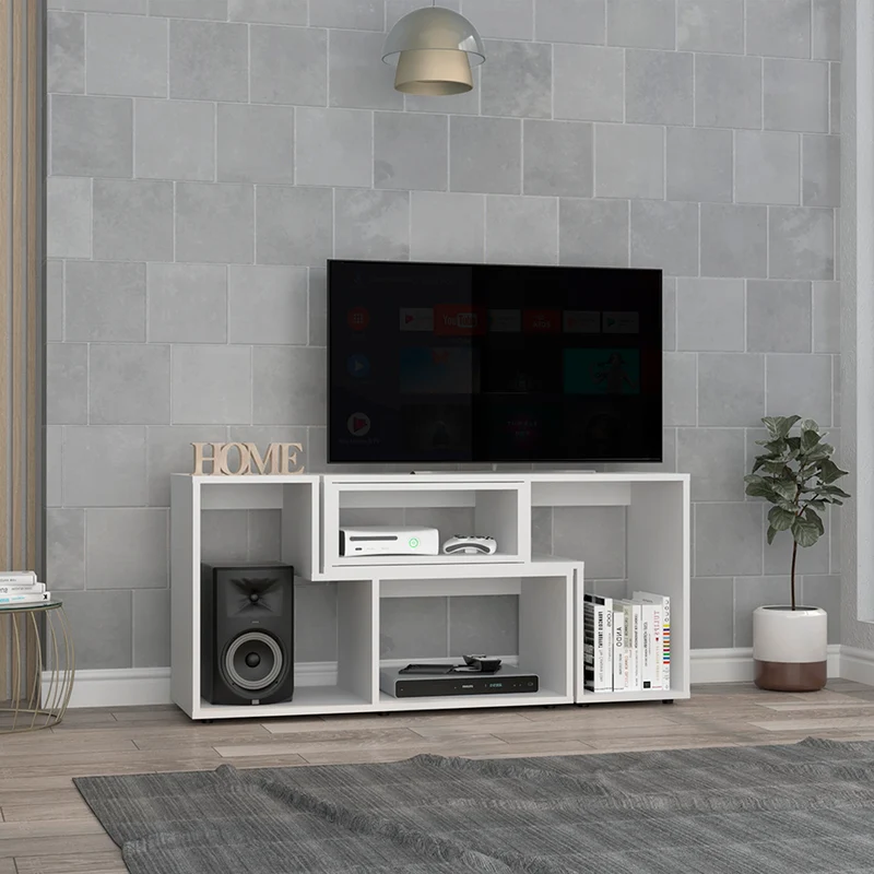 Mesa para TV Ascher, Blanco Duqueza, con Espacio para Televisor de hasta 50 Pulgadas