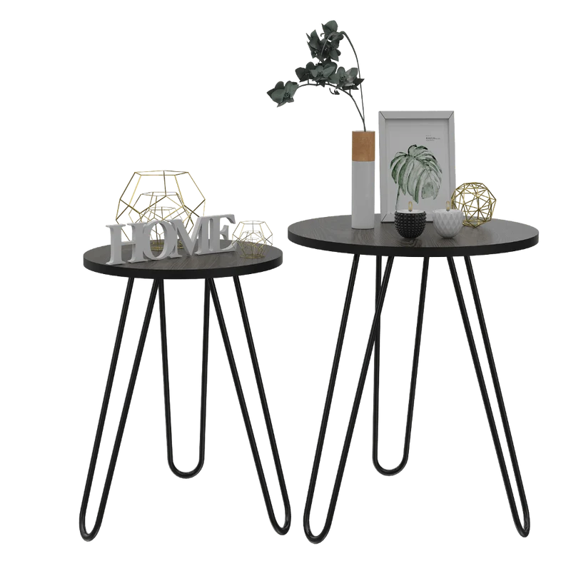 Mesa Auxiliar Zumba, Chocolate y Wengue, con Patas Metálicas Ideal para Ubicar Objetos Decorativos