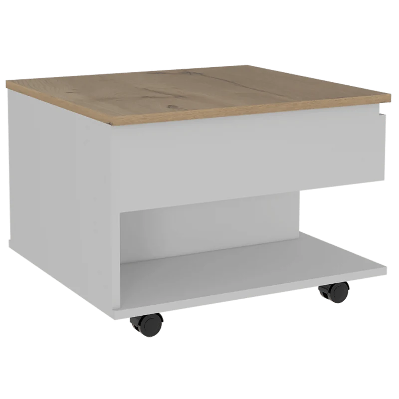 Mesa de Centro Salento, Blanco y Café Claro, con Espacio Extensible y Rodachinas de Freno ZF