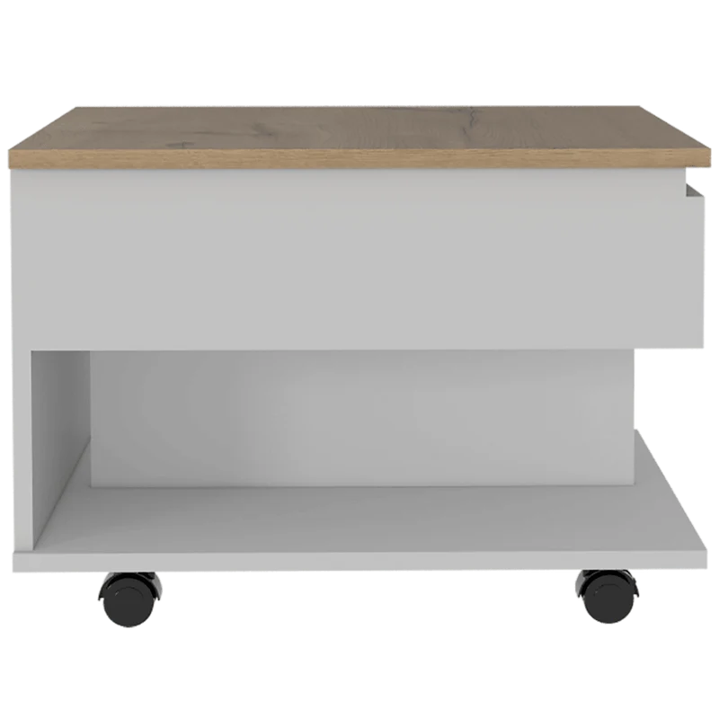Mesa de Centro Salento, Blanco y Café Claro, con Espacio Extensible y Rodachinas de Freno ZF