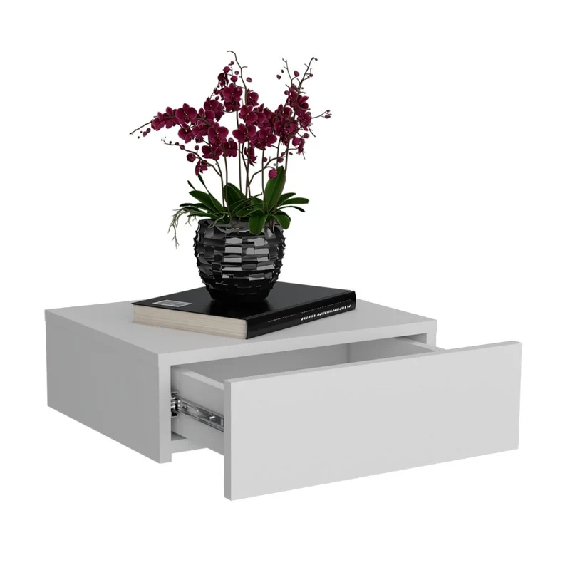Mesa de Noche Flotante Milano, Blanco, con un Cajón ZF