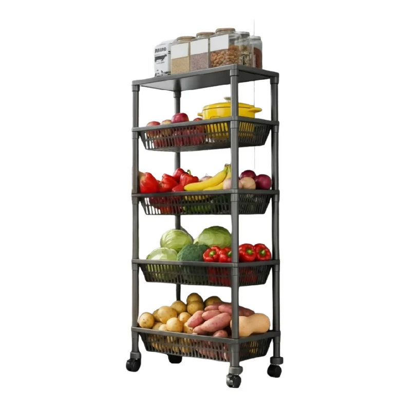 Estante Organizador 5 Niveles con Ruedas Multiusos YH6710-5A – Estantería Móvil para Cocina, Baño y Hogar