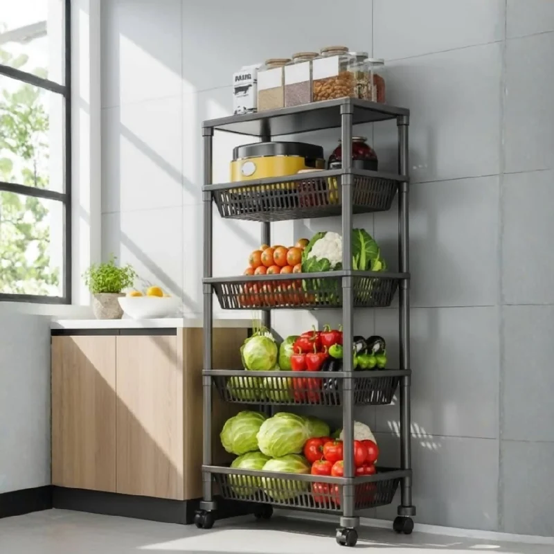 Estante Organizador 5 Niveles con Ruedas Multiusos YH6710-5A – Estantería Móvil para Cocina, Baño y Hogar