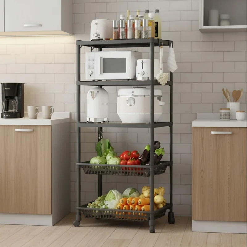 Estante Organizador 5 Niveles con Ruedas Multiusos YH6710-5C Organizador Práctico para Almacenamiento y Espacios Reducidos