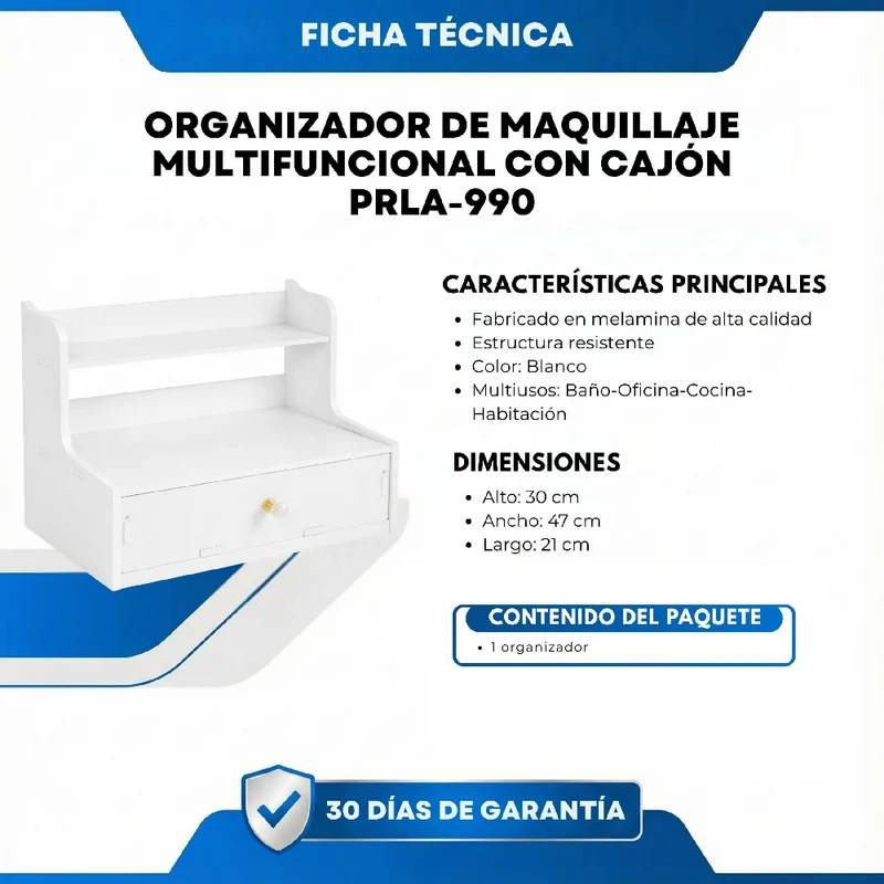 Organizador de Maquillaje Multifuncional con Cajón Estante para Cosméticos, Escritorio, Baño y Hogar