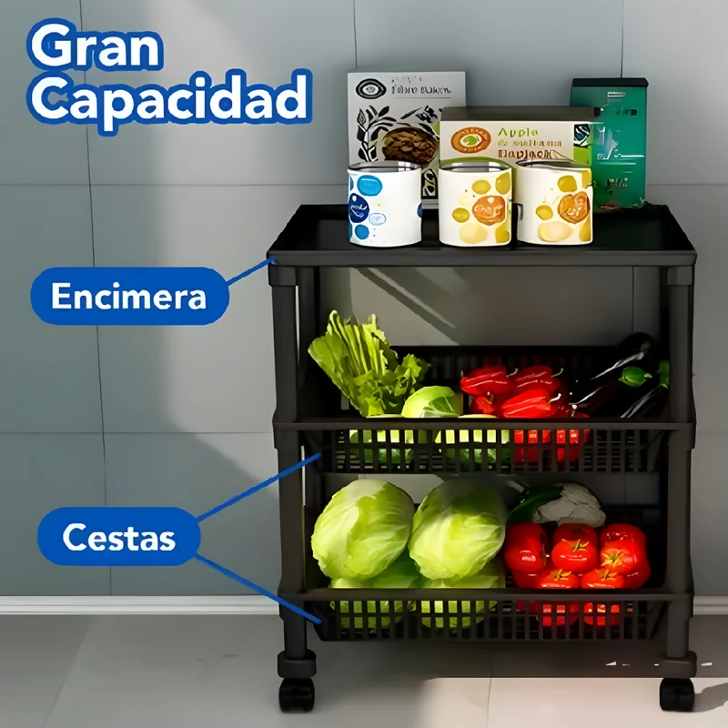 Carrito Organizador 3 Niveles con Ruedas Multiusos YH6710-3A
