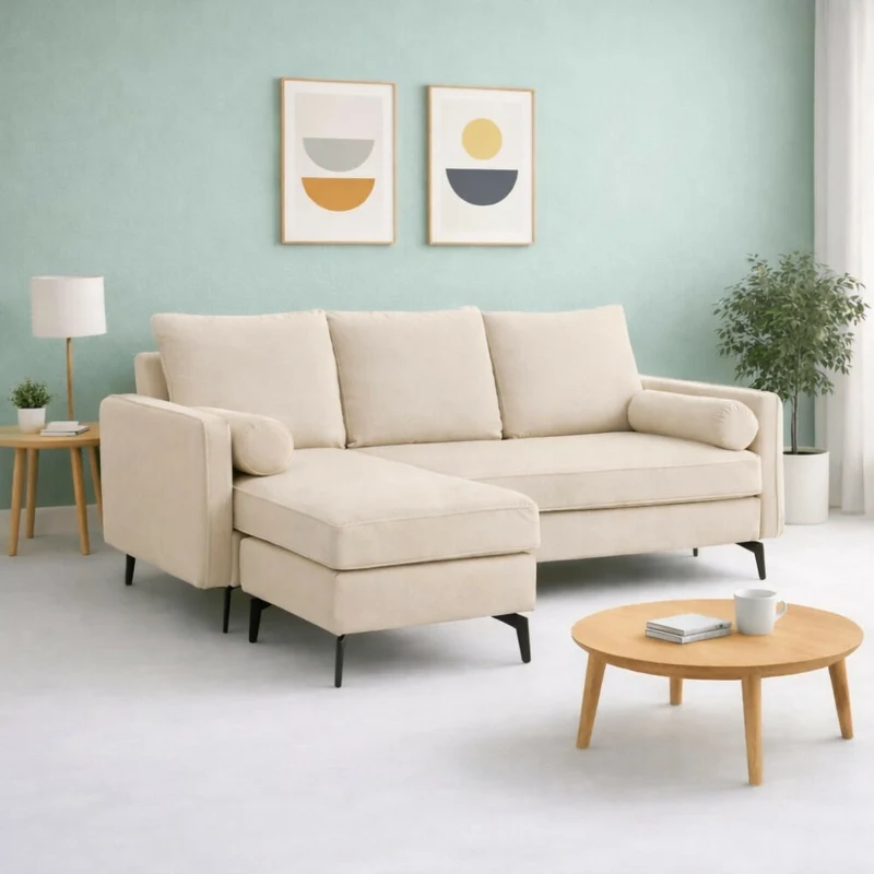 Sofá en L 3 Puestos Bidireccional Moderno Enttrambi Beige