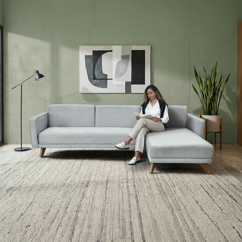 Sofá Cama en L Chelsea Izquierdo 265x160x76 Tela Plata