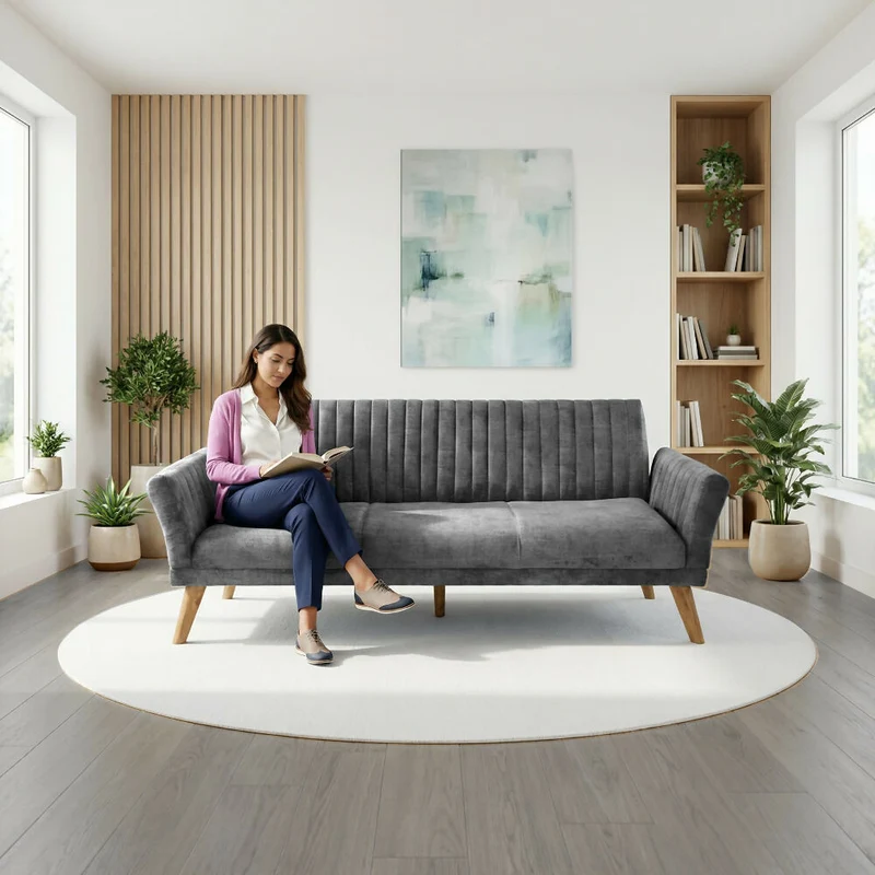 Sofá Cama Pensilvania 205x85x87 Reclinable Tela Gris
