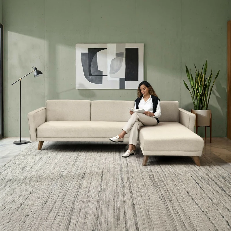 Sofá Cama en L Chelsea Izquierdo 265x160x76 Tela Beige