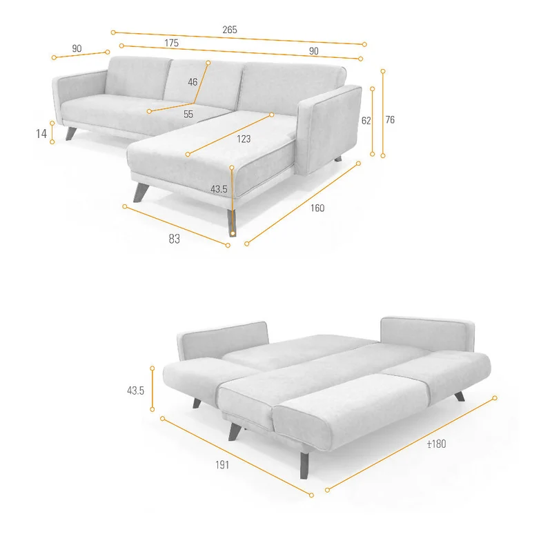 Sofá Cama en L Chelsea Izquierdo 265x160x76 Tela Beige