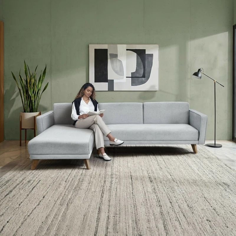 Sofá Cama en L Chelsea Derecho 265x160x76 Tela Plata