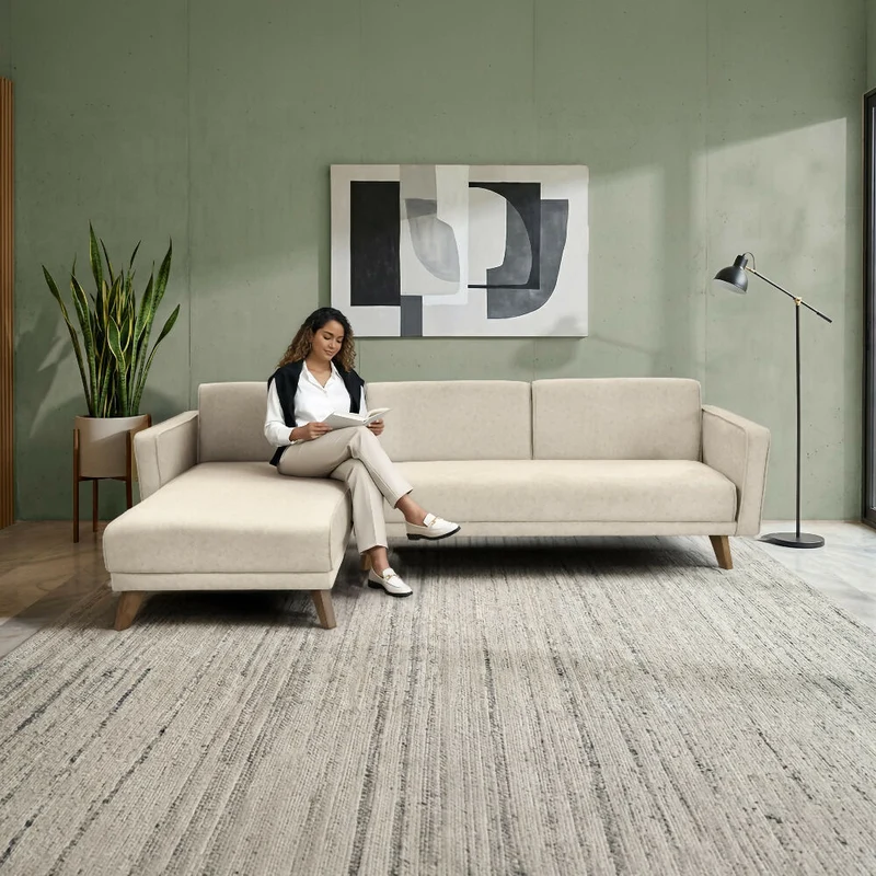Sofá Cama en L Chelsea Derecho 265x160x76 Tela Beige