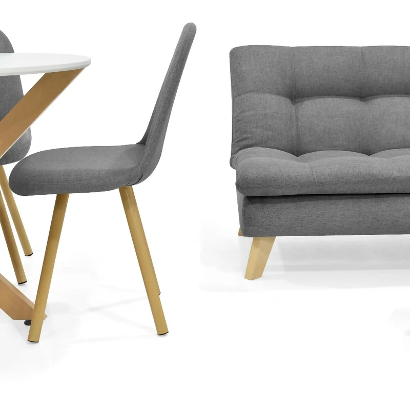 Combo Sofá y Poltrona Toulouse + Mesa de Centro con Comedor Luxor + 4 Sillas Matiz Tela Gris