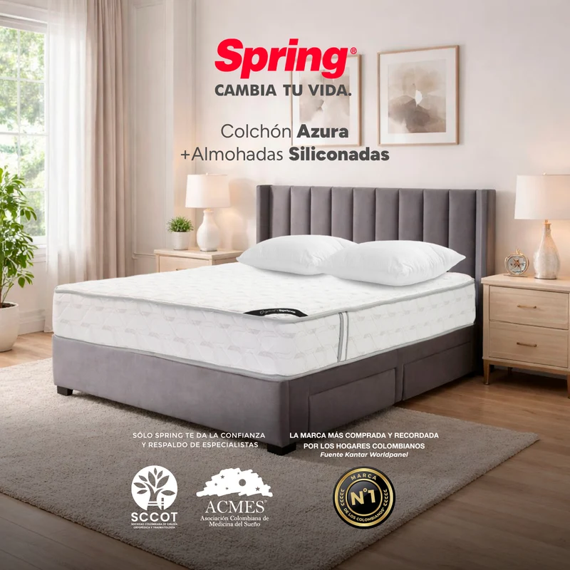 Colchón Spring Smart 200X200 Gratis Set Almohadas Siliconadas