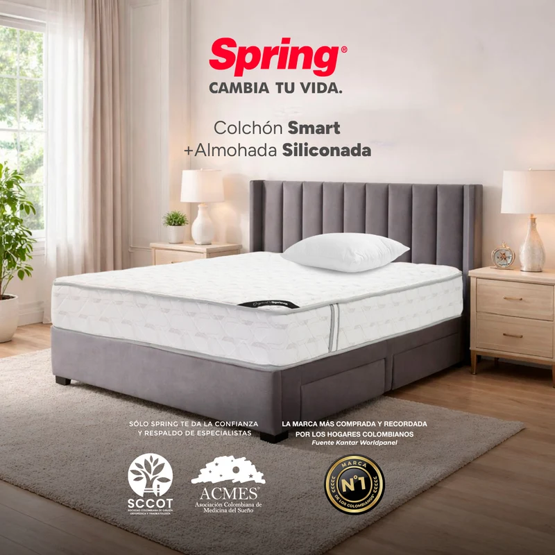 Colchón Spring Smart 100X190 Gratis Set Almohada Siliconada