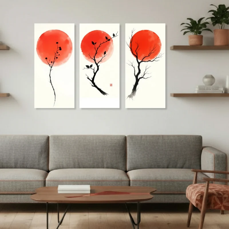 Lienzo Canvas Cuadro Tríptico Alba Sakura 34x72cm c/u