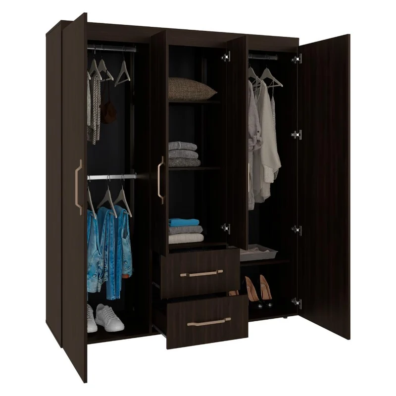 Clóset Bariloche Eco, Kronos Nogal, Moderno con Variedad de Entrepaños, Cuatro Puertas y Dos Cajones ZF