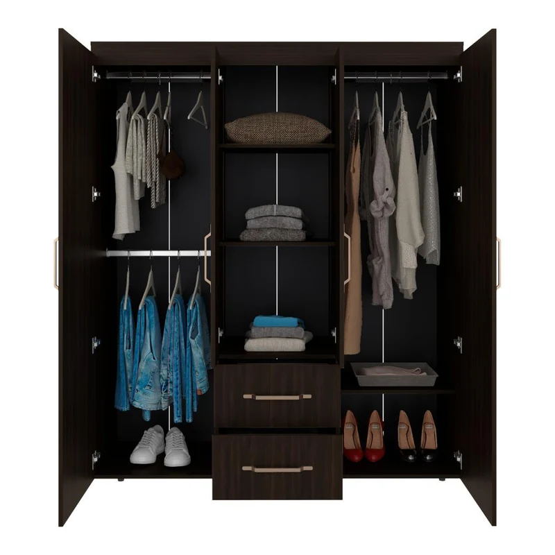 Clóset Bariloche Eco, Kronos Nogal, Moderno con Variedad de Entrepaños, Cuatro Puertas y Dos Cajones ZF