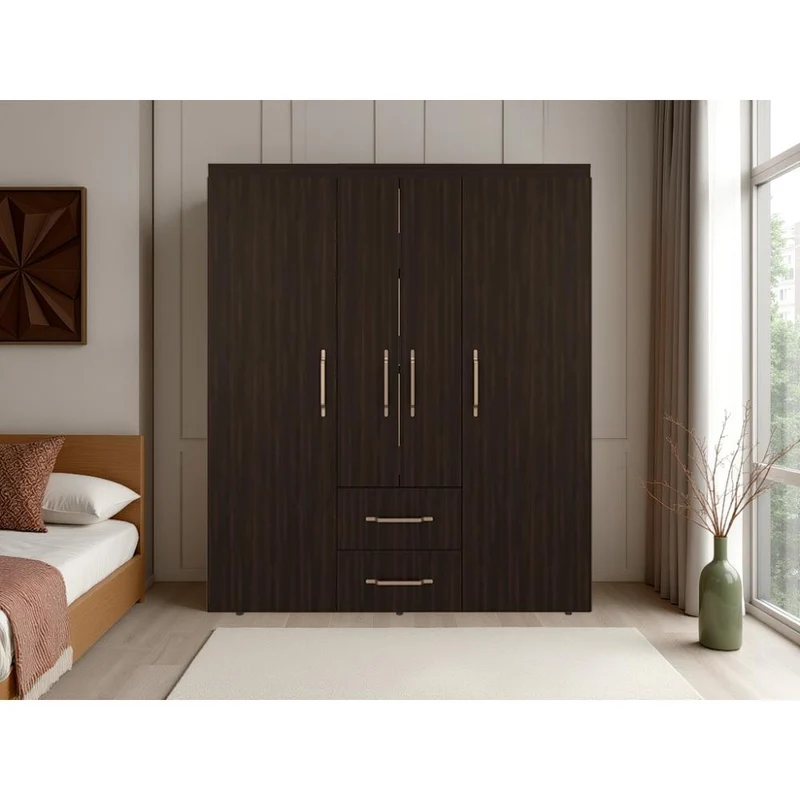 Clóset Bariloche Eco, Kronos Nogal, Moderno con Variedad de Entrepaños, Cuatro Puertas y Dos Cajones ZF