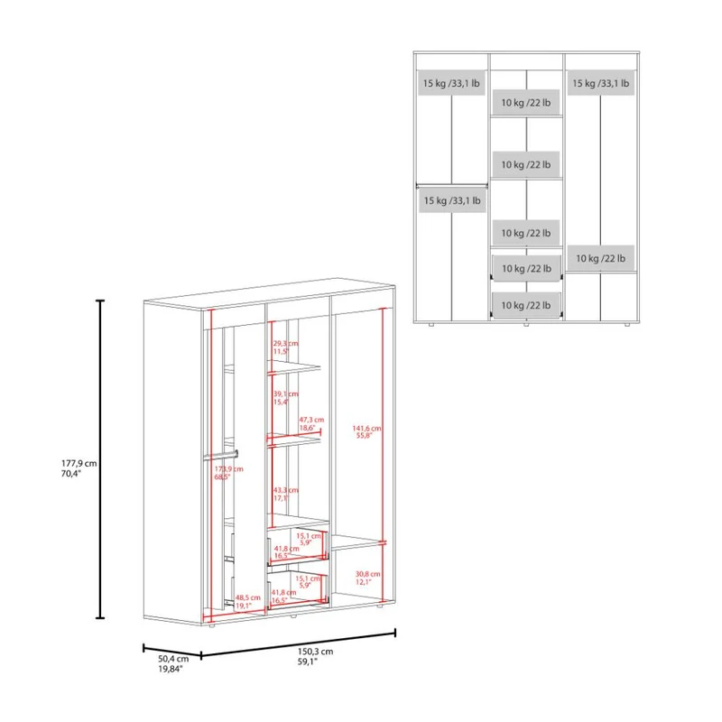 Clóset Bariloche Eco, Kronos Nogal, Moderno con Variedad de Entrepaños, Cuatro Puertas y Dos Cajones ZF