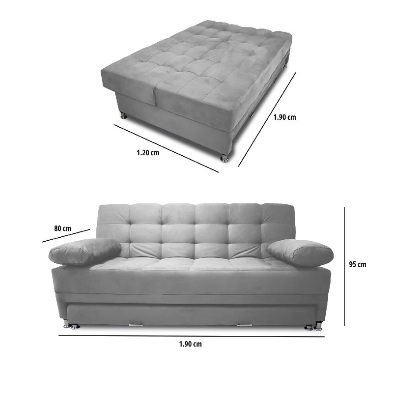 Sofá Cama Tarima Haller en Tela Velvet 190X95X80 Gris