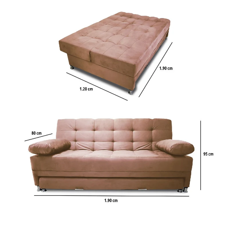 Sofá Cama Tarima Haller en Tela Velvet 190X95X80 Camel