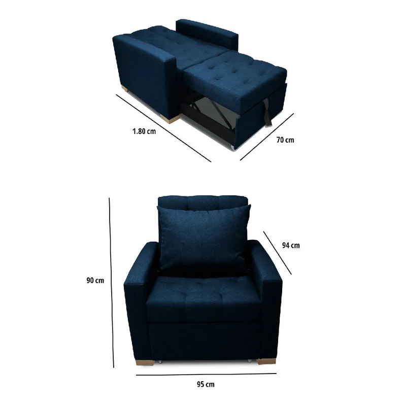 Sofá Cama Unipersonal Sabathy Tela Lino 95X90X94cm Azul Petróleo