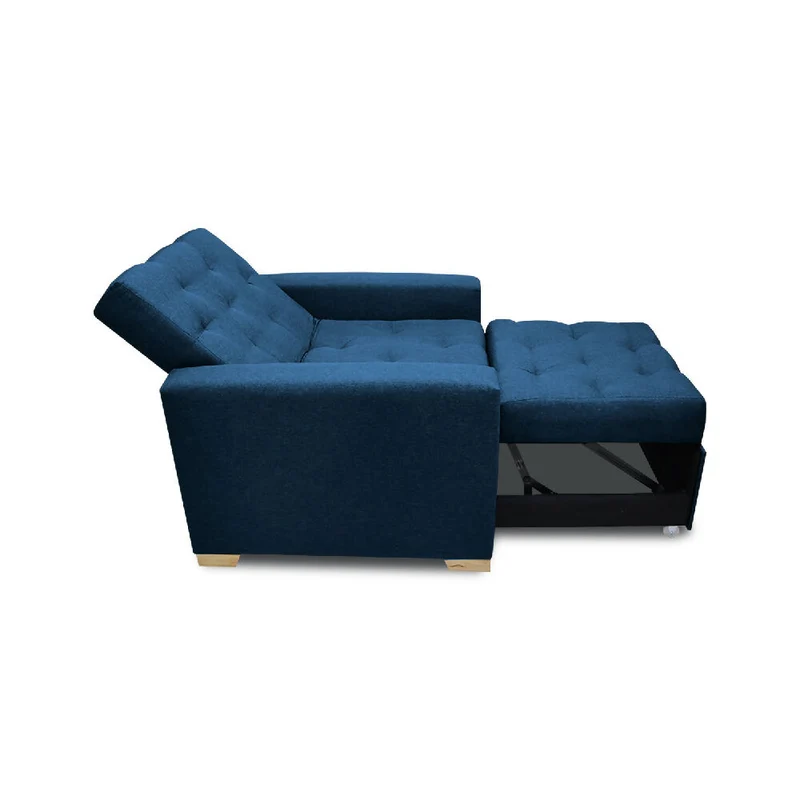 Sofá Cama Unipersonal Sabathy Tela Lino 95X90X94cm Azul Petróleo